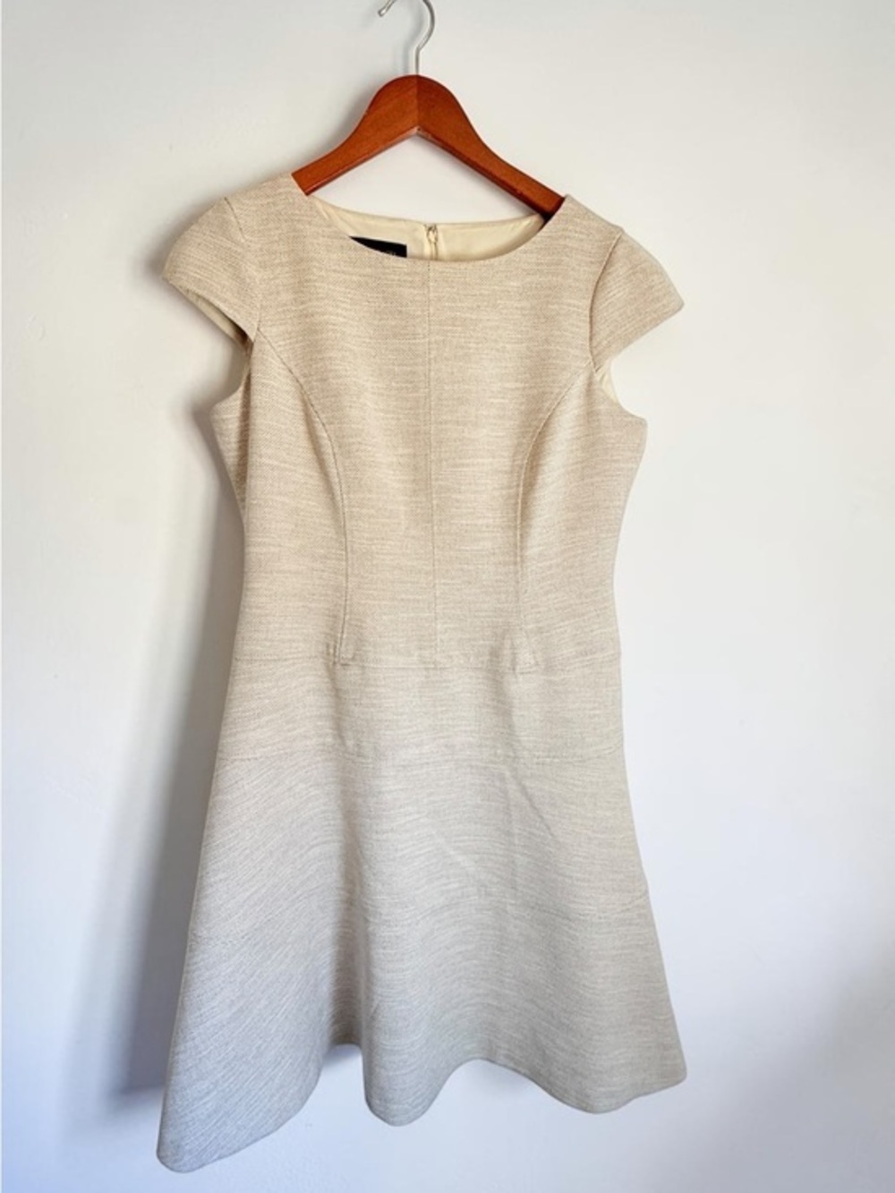 Jones New York Elegant Textured Fit Flare Dress Neutral Size 8
